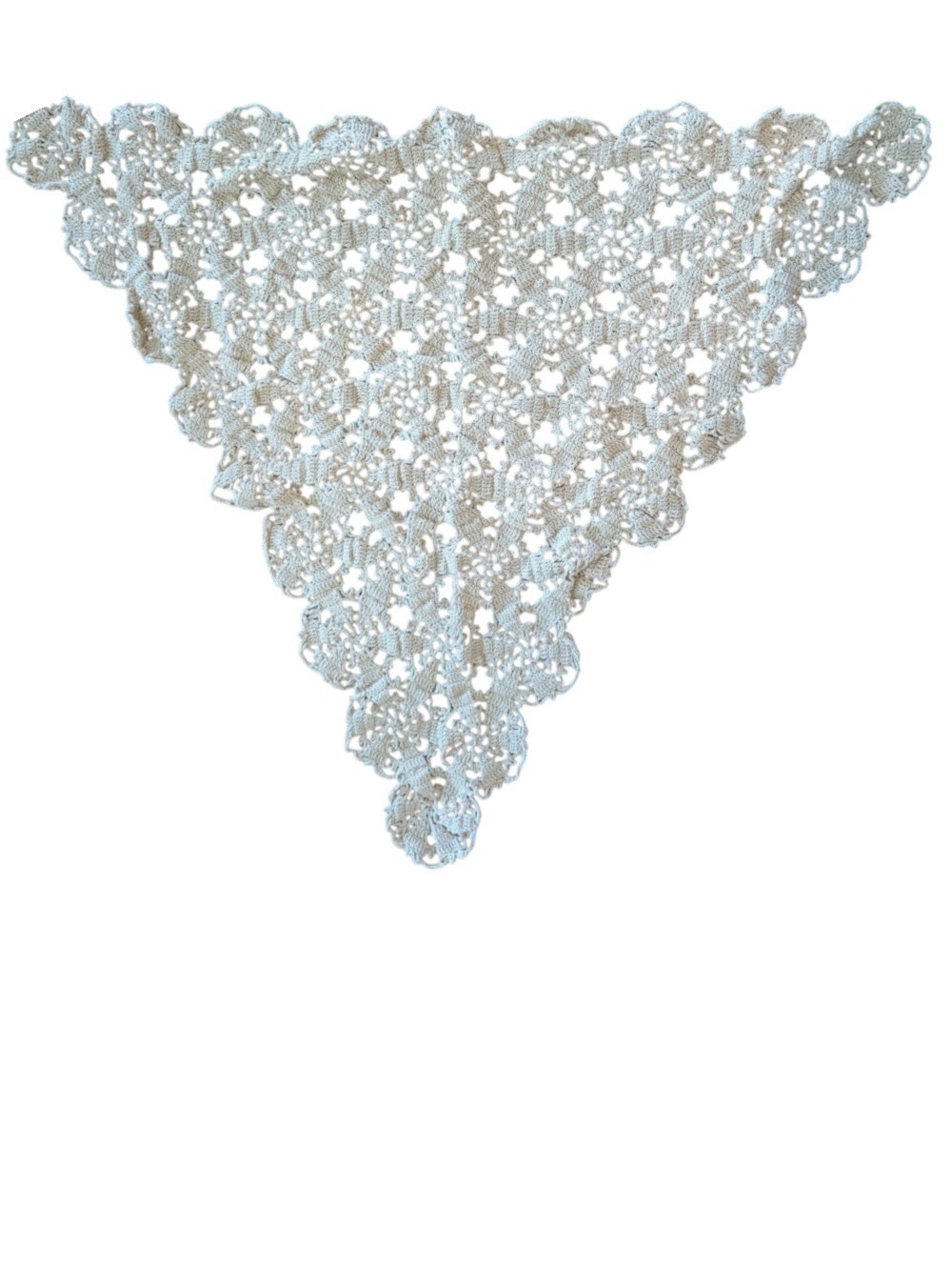 Crocheted Triangle Neck Scarf / Bandana - Cream